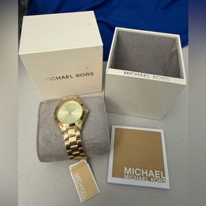 New Michael Kors Mini Slim Runway MK3512 Women's Gold Analog Dial Quartz Watch